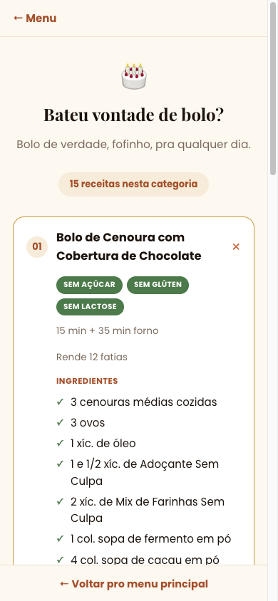 Receita aberta dentro do GLICO, com ingredientes e modo de preparo